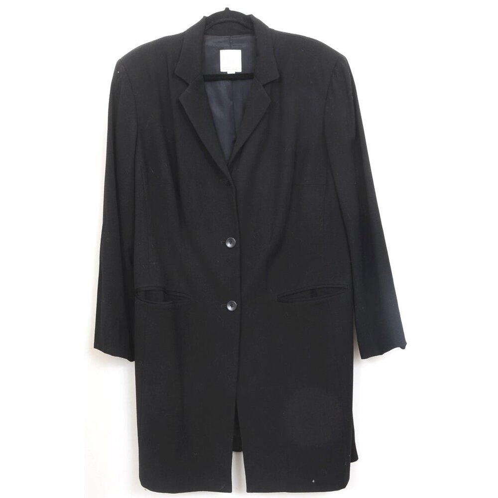 Vintage 90s Clifford & Wills Long Length Black Wool Blazer Woman 18W Made in USA